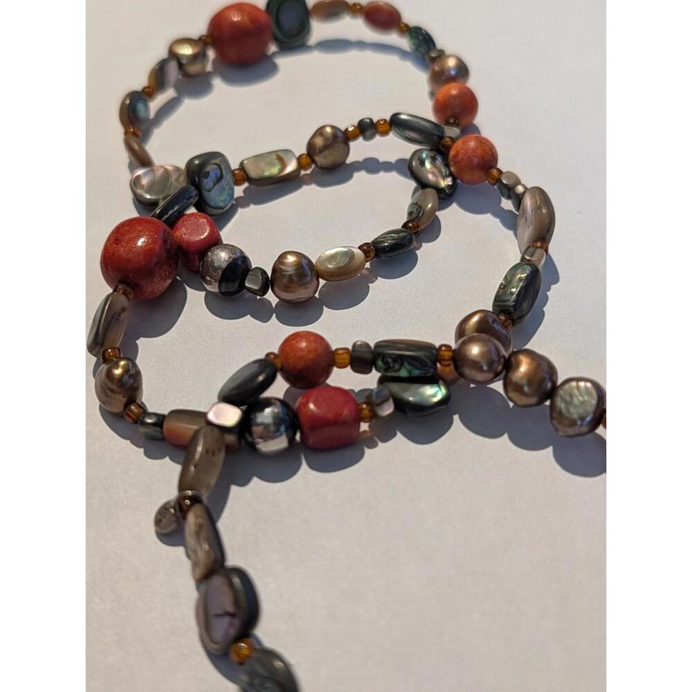 Silpada Coral Sterling Silver Abalone Pearl Stretch Bracelets Set Of 3 7.5”
